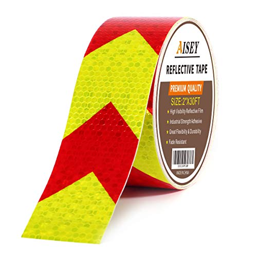 Reflective Tape Waterproof High Visibility Red & Yellow, Industrial Marking Tape Heavy Duty Hazard Caution Warning Safety Adhesive Tape Outdoor 2 Inch by 30 Feet