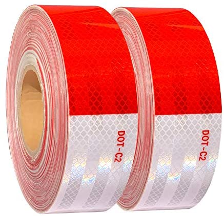 2 inch x 200Feet Reflective Safety Tape DOT-C2 Waterproof Red and White Adhesive conspicuity tape for trailer, outdoor, cars, trucks