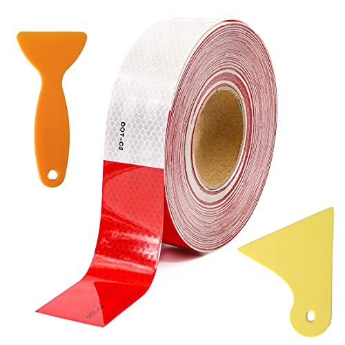 UTSAUTO DOT-C2 Reflective Tape 2 inches x 30ft Reflective Safety Tape Waterproof Warning Sticker Trailer Red & White Reflective Strip for Trailer Cars Trucks Outdoor