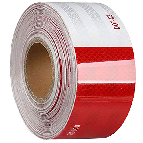Reflective Safety Tape 2 Inch x 33 Feet, DOT-C2 Red & White Conspicuity Reflector Strip for Trailer Truck Vehicle