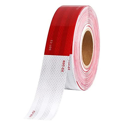 2 inch x 160Feet Reflective Safety Tape DOT-C2 Waterproof Red and White Adhesive conspicuity tape for trailer, outdoor, cars, trucks