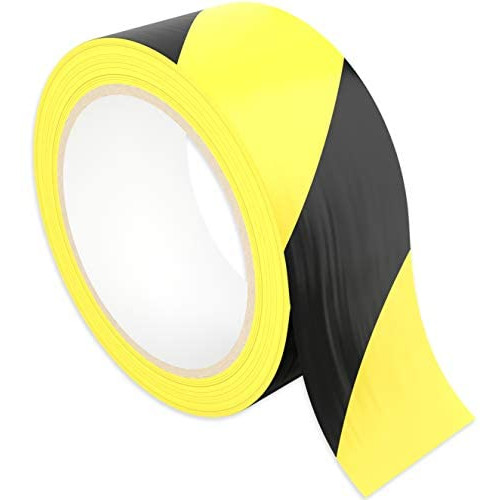 Double-Roll of Ultra-Adhesive, Black & Yellow Hazard Tape for Floor Marking 2 Pack. Mark Floors & Watch Your Step Areas for Safety with High-Visibility, Anti-Scuff Striped Vinyl by Phyxology Supply
