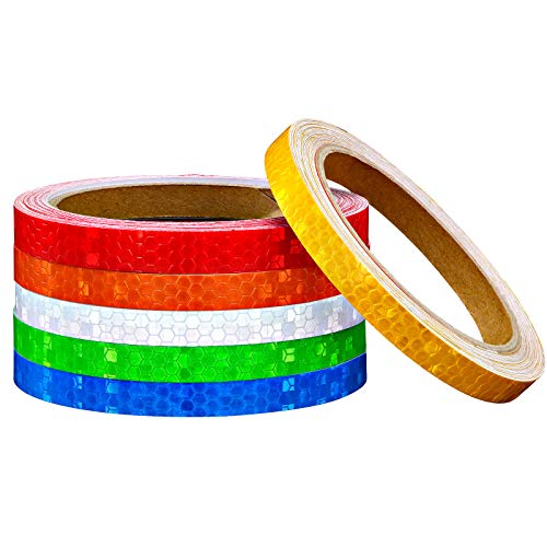 6 Rolls Reflective Tapes 6 Colors Reflective Warning Tape Night Safety Sticker, Silver, Blue, Red, Yellow, Orange, Green (0.4 Inch x 157.8 Feet) (1 Inch x 60 Feet)
