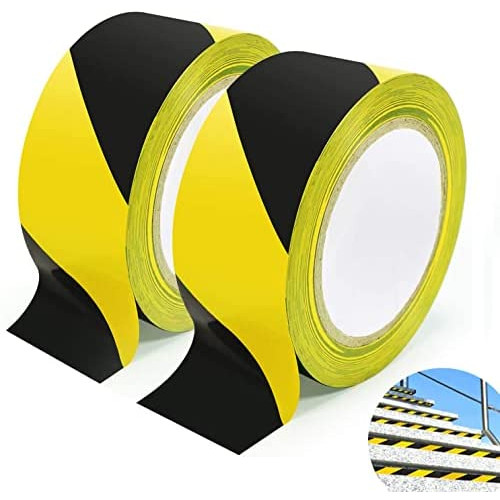 BLIGO Hazard Warning Safety Stripe Tape, 2 Inch x 36 Yards, Black and Yellow, High-Visibility, Marking Floors, Walls, Steps, Caution Dangerous Zones, 2 Rolls
