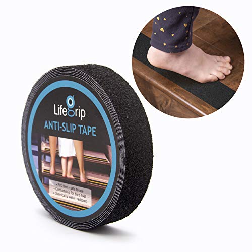 LifeGrip Anti Slip Safety Tape, Non Slip Stair Tread, Textured Rubber Surface, Comfortable for Bare Foot, Black (1 X 30 Black)