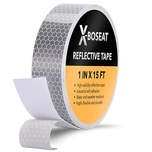 X-BOSEAT White Reflective Tape 1inch x 15ft Reflector Tape Self Adhesive, Durable and Waterproof - DOT C2 for Marking Areas, Objects and Vehicles (1 in 15 ft)