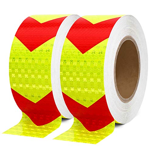 Arrow Reflective Safety Tape 2 Inch x100 Feet Caution Reflector Waterproof Outdoor Conspicuity Tape for Vehicles, Trailers, Boats, Signs (Red and Yellow)