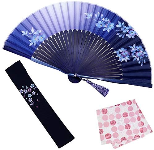 Osaka Choseido Folding Fan<!-- @ 1 @ --> Women&#39;s<!-- @ 1 @ --> Luxurious<!-- @ 1 @ --> Business<!-- @ 1 @ --> Fan Holder<!-- @ 1 @ --> Handkerchief Included<!-- @ 1 @ --> Midi Indigo