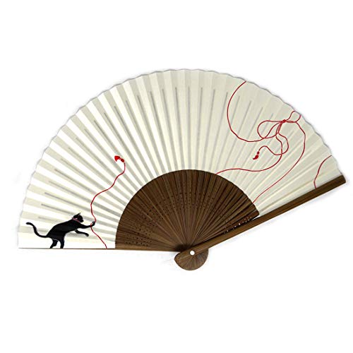 Fan<!-- @ 1 @ --> High Quality Picture Fan<!-- @ 1 @ --> Made in Japan<!-- @ 1 @ --> Tamagi Carved<!-- @ 1 @ --> Pearl Fabric<!-- @ 1 @ --> Cat Cat with Scent