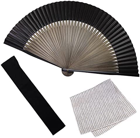 Osaka Choseido Folding Fan for Men Luxury Business Persimmon Shampori Fan Holder with Handkerchief Set