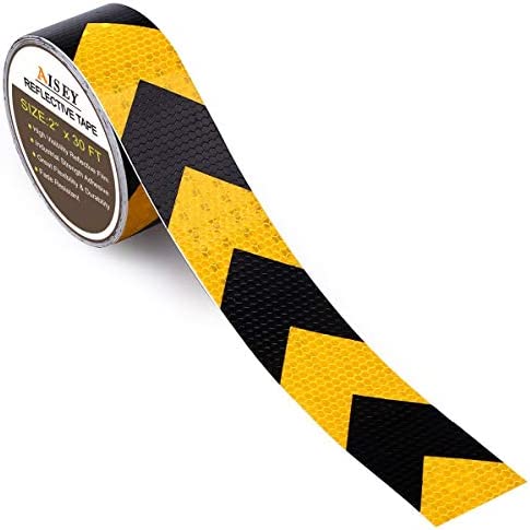 2 X 30ft Reflective Safety Hazard Warning Tape Waterproof Yellow Black - High Intensity Reflector Tape for Outdoor Steps