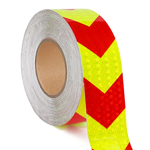 ZORVEM 1x15FT Reflective Tape,High Visibility Red& Yellow Arrow Conspicuity Tape,Caution Warning Safety Tpae for Outdoor/Indoor