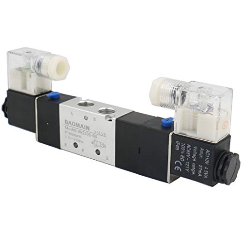 Baomain Pneumatic Solenoid Air Valve 4V230C-08 AC 110V 5 Way 3 Position PT1/4" Internally Piloted Acting Type Double Electrical 컨트롤 Midst Closed