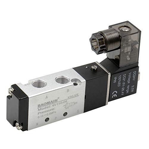 Baomain Pneumatic Solenoid Air Valve 4V110-06 DC24V 5 Way 2 Position PT1/8" Internally Piloted Acting Type Single Electrical Control