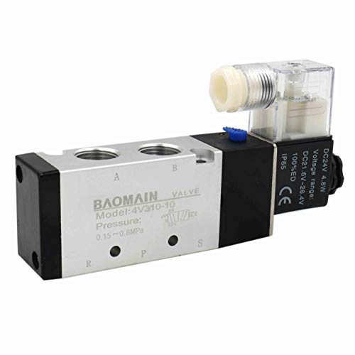 Baomain Pneumatic Solenoid Air Valve 4V310-10 DC 24V 5 Way 2 Position PT 3/8 Internally Piloted Acting Type Single Electrical Control