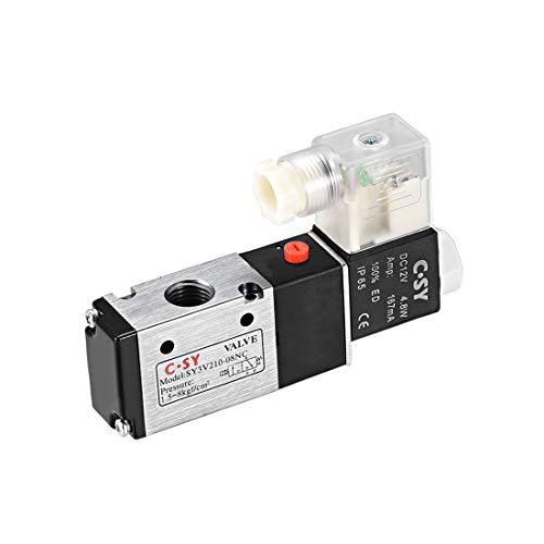 uxcell DC 12V 3 Way 2 Position 1/4"PT,Pneumatic Air 컨트롤 NC Solenoid Valve,Internally Single Piloted Acting Type w LED Light,3V210-08