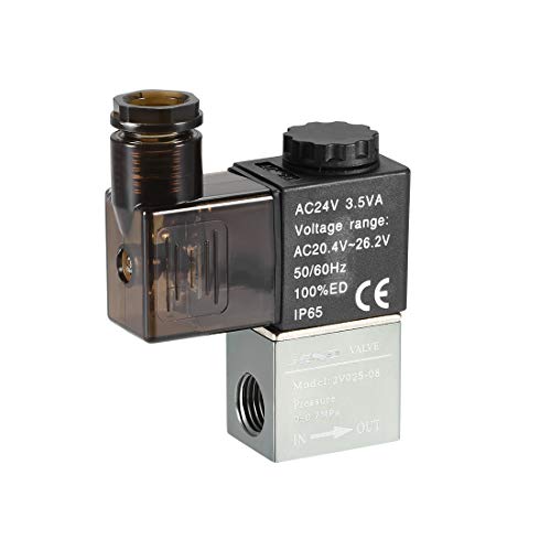 uxcell AC 24V 2 Way Position 1/4" PT,Pneumatic Air Electric 컨트롤 Solenoid Valve,Normally Closed,2V025-08