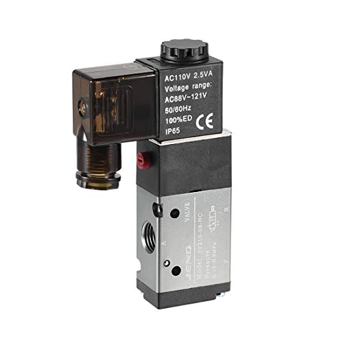 uxcell AC 110V 3 Way 2 Position 1/4 PT,Pneumatic Air Control NC Solenoid Valve,Internally Single Piloted Acting Type Red Light,3V210-08