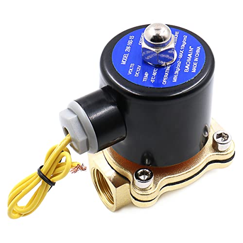Baomain 1/2 inch Brass Electric Solenoid Valve Water DC 12V N/C Valve Air Fuels 2W-160-15