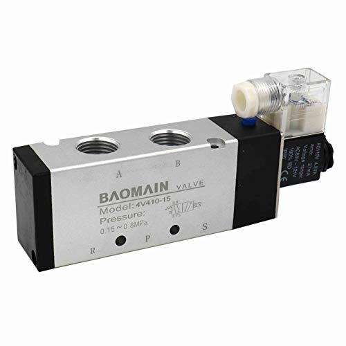 Baomain Pneumatic Solenoid Air Valve 4V410-15 AC110V 5 Way 2 Position PT1/2 Internally Piloted Acting Type Single Electrical Control