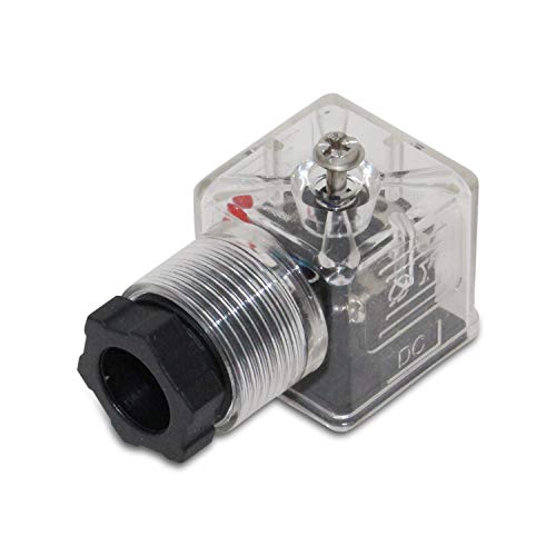 DIN 43650 Type A 3 Prong Solenoid Connector Plug w/ LED Light, Compatible w/ 12V & 24V
