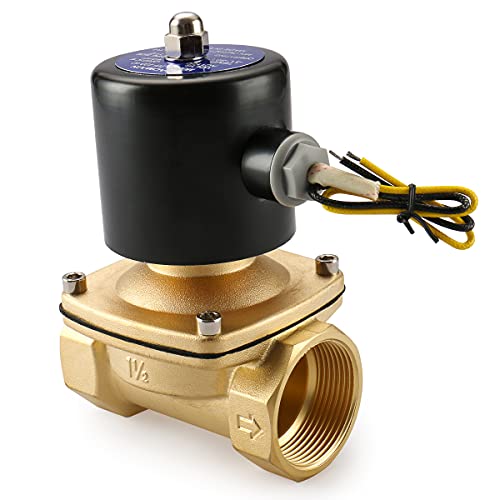 Baomain Brass Electric Solenoid Valve 1-1/2 Inch DC 12V Thread Direct Acting Normally Closed Compatible with Water Air