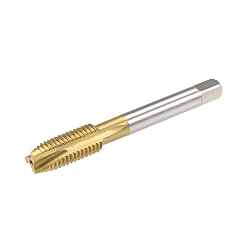 uxcell Spiral Point Plug Threading Tap M12 x 1.75 Thread, Ground Threads H2 3 Flutes, High Speed Steel HSS 6542, Titanium Coated, Round Shank with Square End