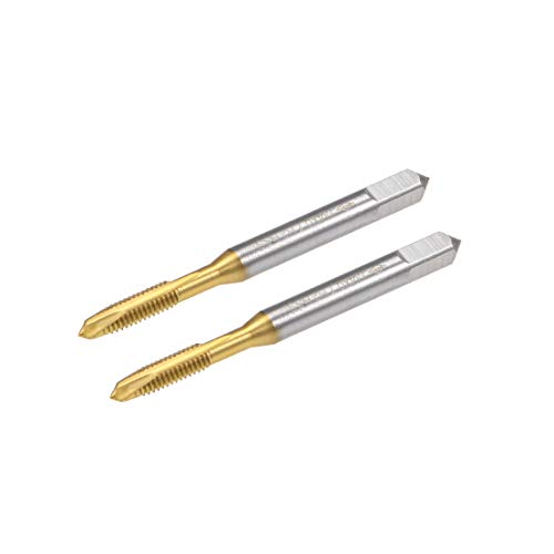 uxcell Spiral Point Plug Threading Tap M4 x 0.7 Thread, Ground Threads H2 3 Flutes, High Speed Steel HSS 6542, Titanium Coated, Round Shank with Square End, 2pcs