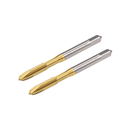 uxcell Spiral Point Plug Threading Tap M5 x 0.8 Thread, Ground Threads H2 3 Flutes, High Speed Steel HSS 6542, Titanium Coated, Round Shank with Square End, 2pcs