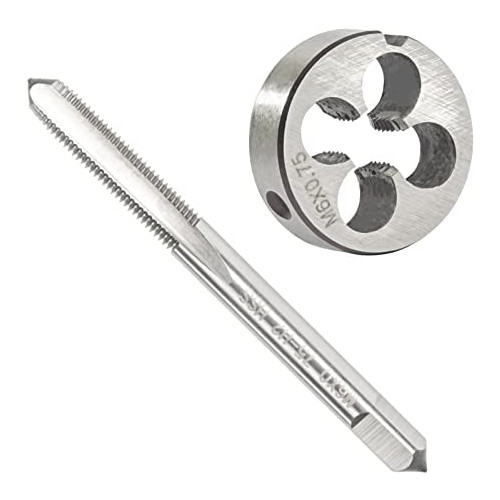 Aceteel M6 x 1.0 Metric Tap and Die Set, M6 X 1.0mm HSS Machine Thread Tap and M6 X 1mm Alloy Tool Steel Round Thread Die Right Hand