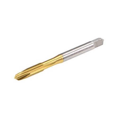 uxcell Spiral Point Plug Threading Tap M8 x 1.25 Thread, Ground Threads H2 3 Flutes, High Speed Steel HSS 6542, Titanium Coated, Round Shank with Square End