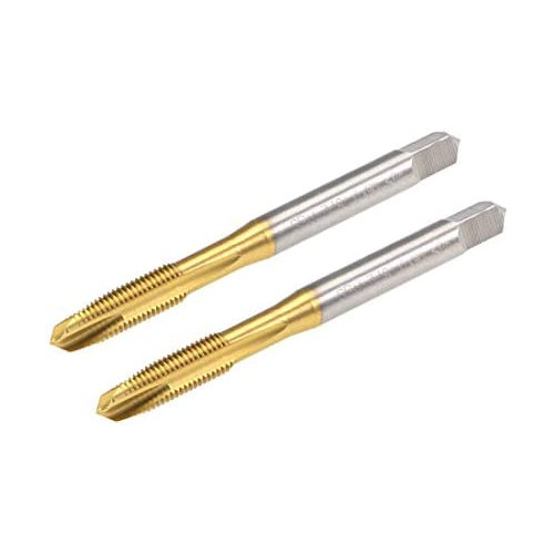 uxcell Spiral Point Plug Threading Tap M6 x 0.75 Thread, Ground Threads H2 3 Flutes, High Speed Steel HSS 6542, Titanium Coated, Round Shank with Square End, 2pcs
