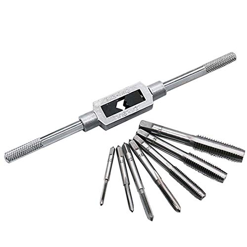 Sunxenze 8pcs Metric Thread Machine Taps 세트 Hand Screw Plug M3 M4 M5 M6 M8 M10 M12 조절되는 Tap Wrench 1/16-1/2''