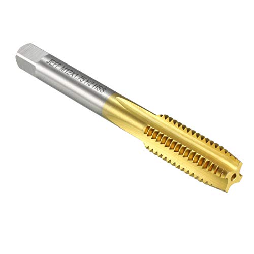 uxcell Metric Machine Thread Milling Tap M12 x 1.75 H2 High Speed Steel Ti-coated 4 Straight Flutes Thread Tapping DIY Tool