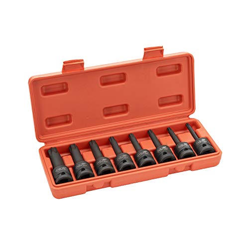 Jetech 8PCS 1/2 Inch Drive Impact Sockets Torx Bit Set, Star Bit Sockets T30-T70, Made with Cr-Mo Steel, One-Piece Construction, Includes Sturdy Blow-Molded Carry Case