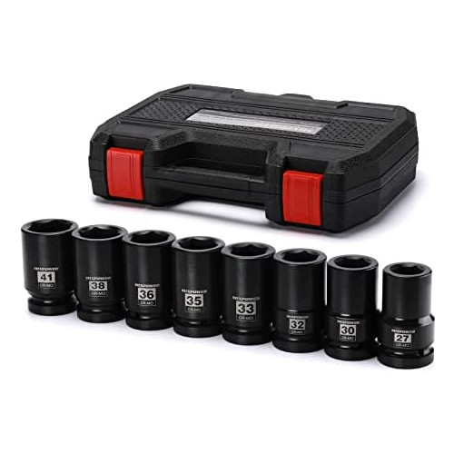 MIXPOWER 8 Pieces 1-inch Drive Deep Impact Socket Set. 6 Point, 27mm-41mm, CR-MO, Metric, Deep, 1 Dr. Deep Spindle Axle Nut Impact Socket Set