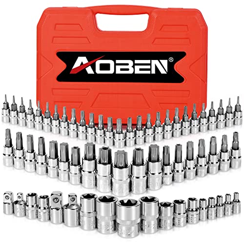 AOBEN 64Pcs Master Torx Bit Socket External 세트 1/4 3/8 1/2-inch E4-E24 T6-T70,TT6-TT70,TP8-TP60 S2 Cr-V Steel Includes Adapters