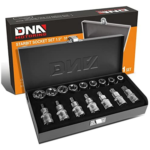 DNA Motoring TOOLS-00133 9 Pieces 1/2-Inch Drive External Torx Socket 세트 - E10 E11 E12 E14 E16 E18 E20 E22 E24 w/Tin Carrying Case