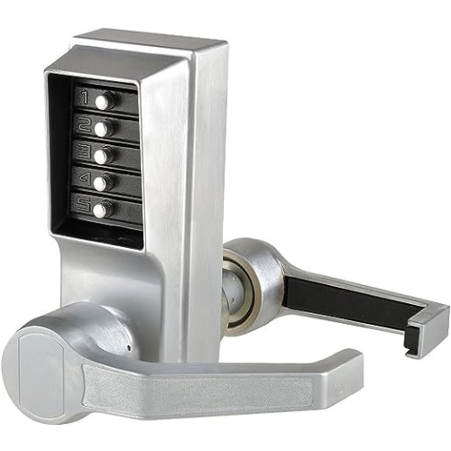 Kaba LR1011-26D-41 L1000-Series Door Cylindrical Mechanical Lock, Cast Front Housing, Satin Chrome, Right Hand, Brass Unified Trim Plate, Fixed Cast Lever, Combination Entry