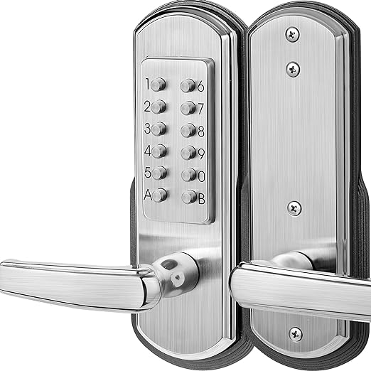 Elemake Keyless Entry Door Lock, Mechanical Lock with Keypad, Security Digital Code Combination Door Lock with Handle, Left Handed Door Lever Lock Stainless Steel 304 - NOT a Deadbolt