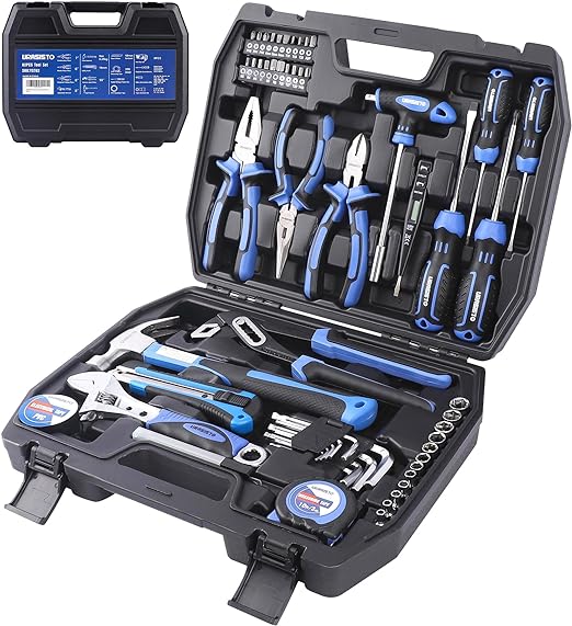 URASISTO 62-Piece Tools Set, General Household Tool Kit with Storage Toolbox, Basic Set for Home, Garage, Apartment, Portable Dorm, DIY, and as a Gift