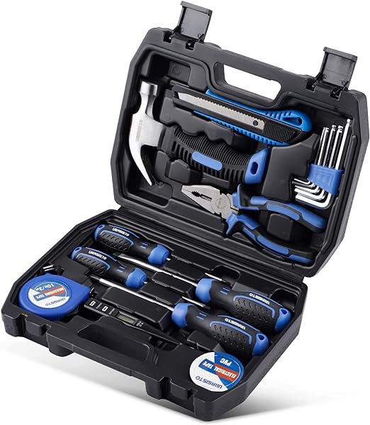URASISTO 16-Piece Household Tool Set Basic Hand Kit with Claw Hammer,Linemans Pliers, Perfect for DIY, Home Maintenance