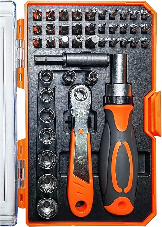 Ratcheting Screwdriver Set TOOLMAK 42 in 1 Ratchet Wrench Set, With Rotatable Handles ＆ Storage Case, Household Repair Tool Kits for Bike