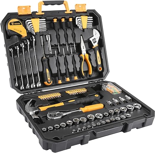 DEKOPRO 128 Piece Tool Set-General Household Hand Kit, Auto Repair Set, with Plastic Toolbox Storage Case