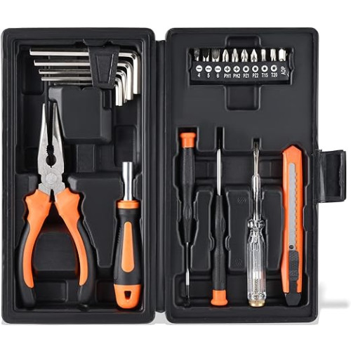 LAND 22-Piece Tool Kit General Household Set Cutting Plier with Plastic Toolbox Storage Case for Home,Office,Garage and College Dorm