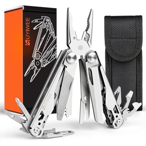 SUYIWEE Multitool 19-in-1 with Safety Lock, Professional 440A Stainless Steel Multi Tool Pliers Pocket Tool, Foldable Multitools Nylon Sheath for Outdoors, Survival, Camping, Hiking, Repairing