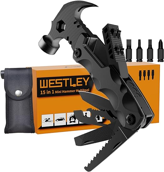 Gifts for Men Unique, WESTLEY Multitool, 15 in 1 Survival Gear, Camping Accessories, 4 Screwdrivers heads with Magnetic, Christmas Gifts for Men, Lock Function, cool gadgets for men WT15H