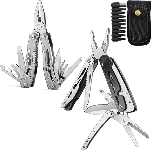 DEKELIY 2 Pack 22-In-1 and 14-In-1 Multi Tool Pliers with Safety Locking, Stainless Steel Multitool Pocket Knife with Scissors, Screwdriver Sleeve, Nylon Sheath, Multi-tool for Maintenance, Camping