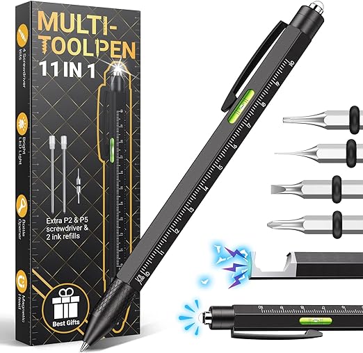 Stocking Stuffers for Men Multitool Pen - Gifts 11 in 1 Cool Tool Gadgets Unique Birthday Fathers Day Gift Dad Him Boyfriend Husband Who Have Everything Construction Engineer Carpenter