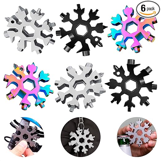 6Pcs Snowflake Multitool Stainless Steel - KETAR Pocket Screwdriver Multi Tool Keychains for Men Tools and Gadgets Bottle Opener Keychain Survival
